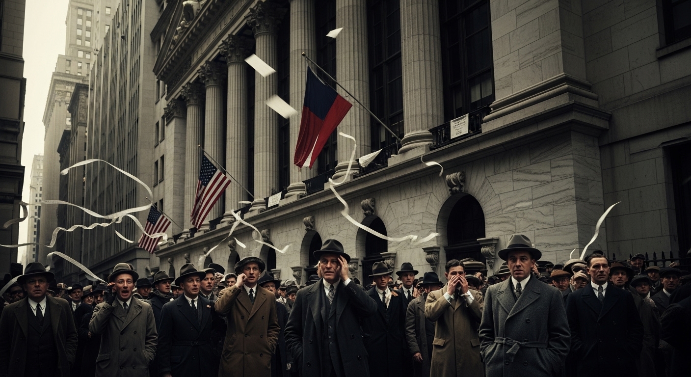 1929년 검은 목요일 뉴욕 증권거래소 앞에서 충격에 빠진 군중