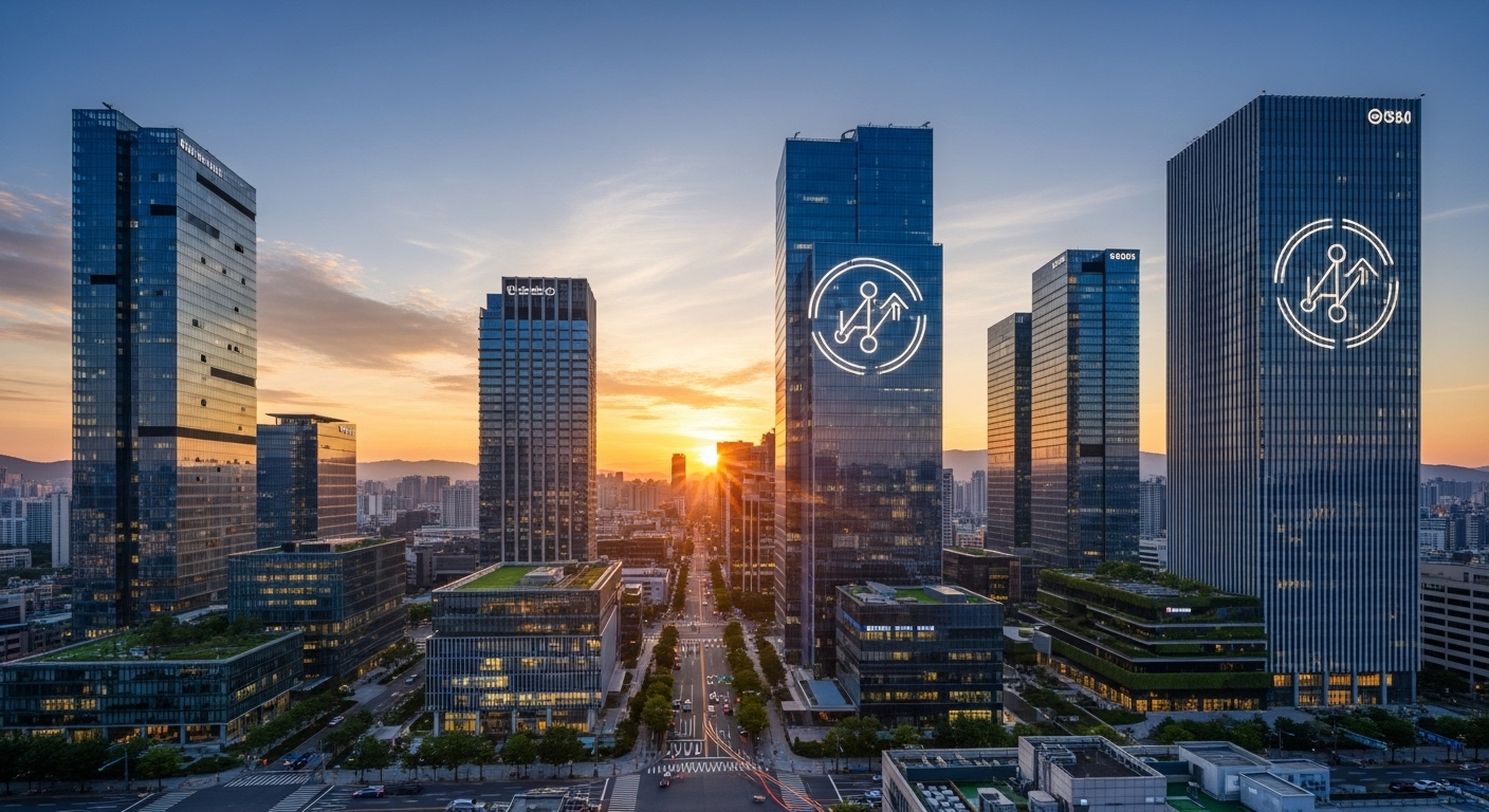 새로운 금융 시스템의 시작을 알리는 도시의 새벽 풍경