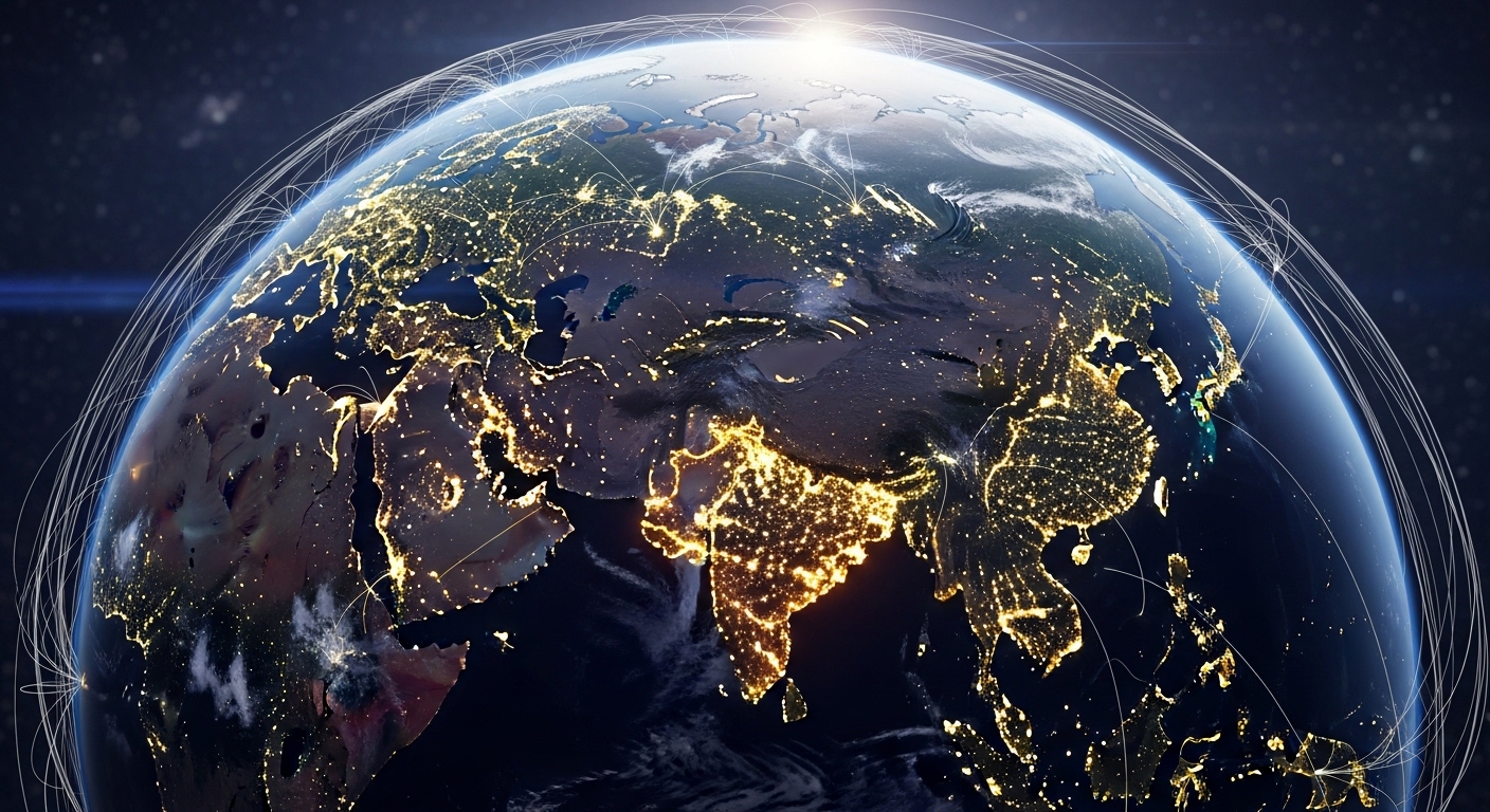 글로벌 경제의 새로운 축으로 부상하는 BRICS 국가들을 시각적으로 표현한 지도 이미지