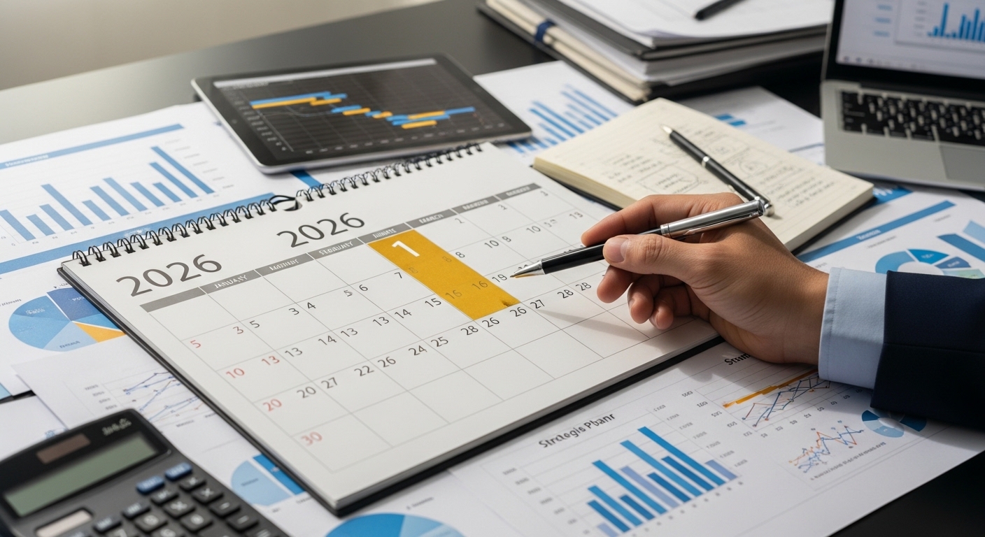 2026년 달력에서 1분기가 강조되어 RIA 계좌의 시기별 절세 전략을 나타내는 이미지