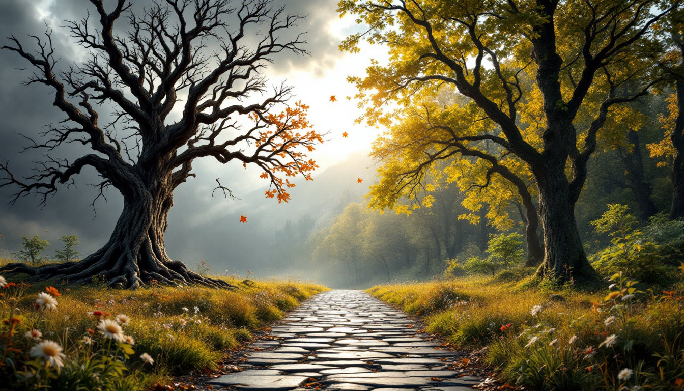 개별 주식 투자의 높은 위험과 수익을 상징하는 한 그루의 나무와 ETF 분산 투자의 안정성을 상징하는 울창한 숲 두 가지 길