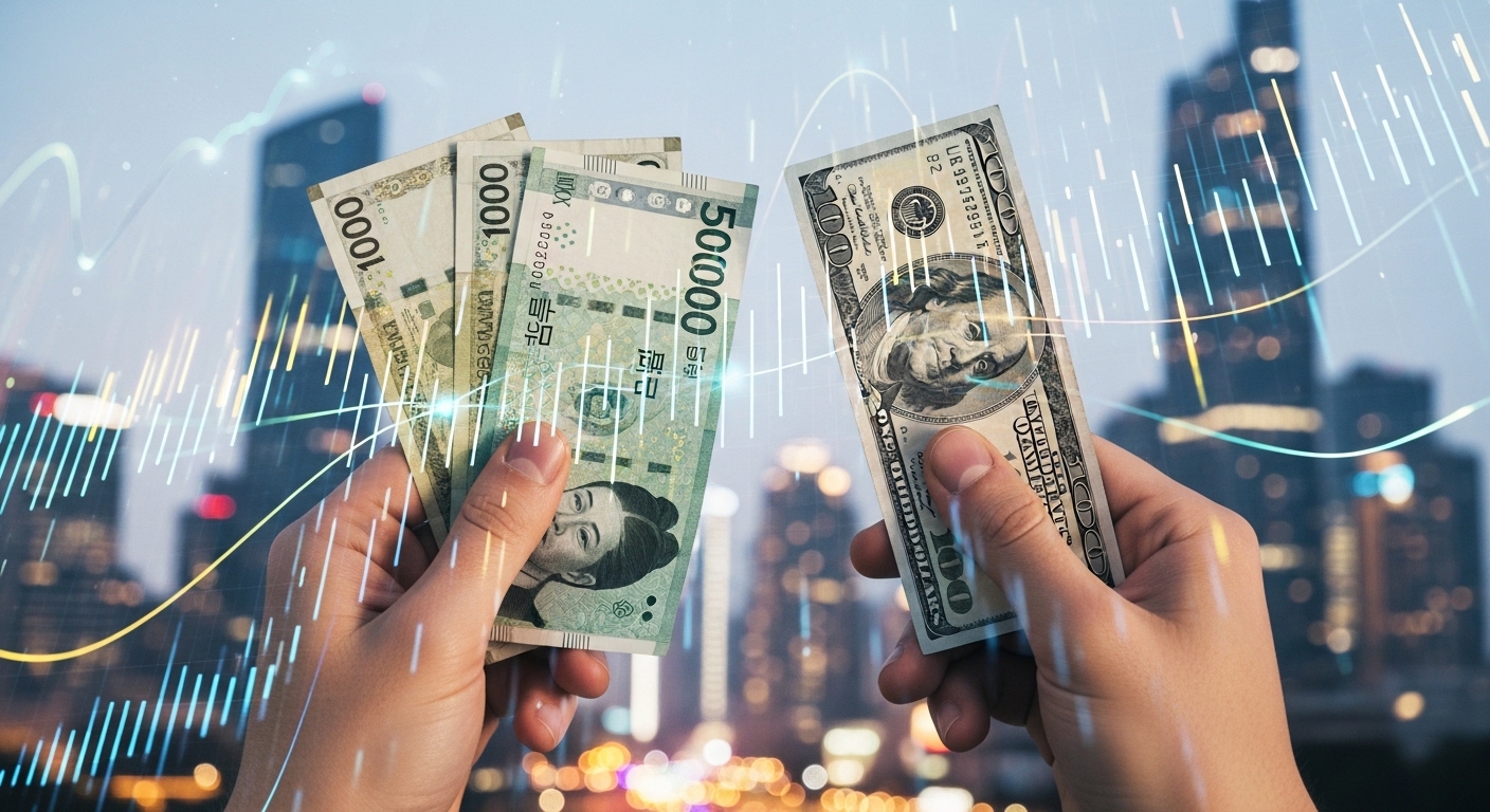 2026년 원달러 환율 전망과 변동성, 투자 전략을 나타내는 역동적인 이미지