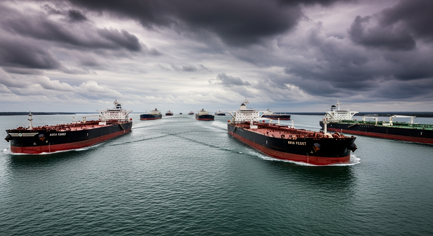 전 세계 에너지 운송의 핵심 통로인 호르무즈 해협을 지나는 유조선들