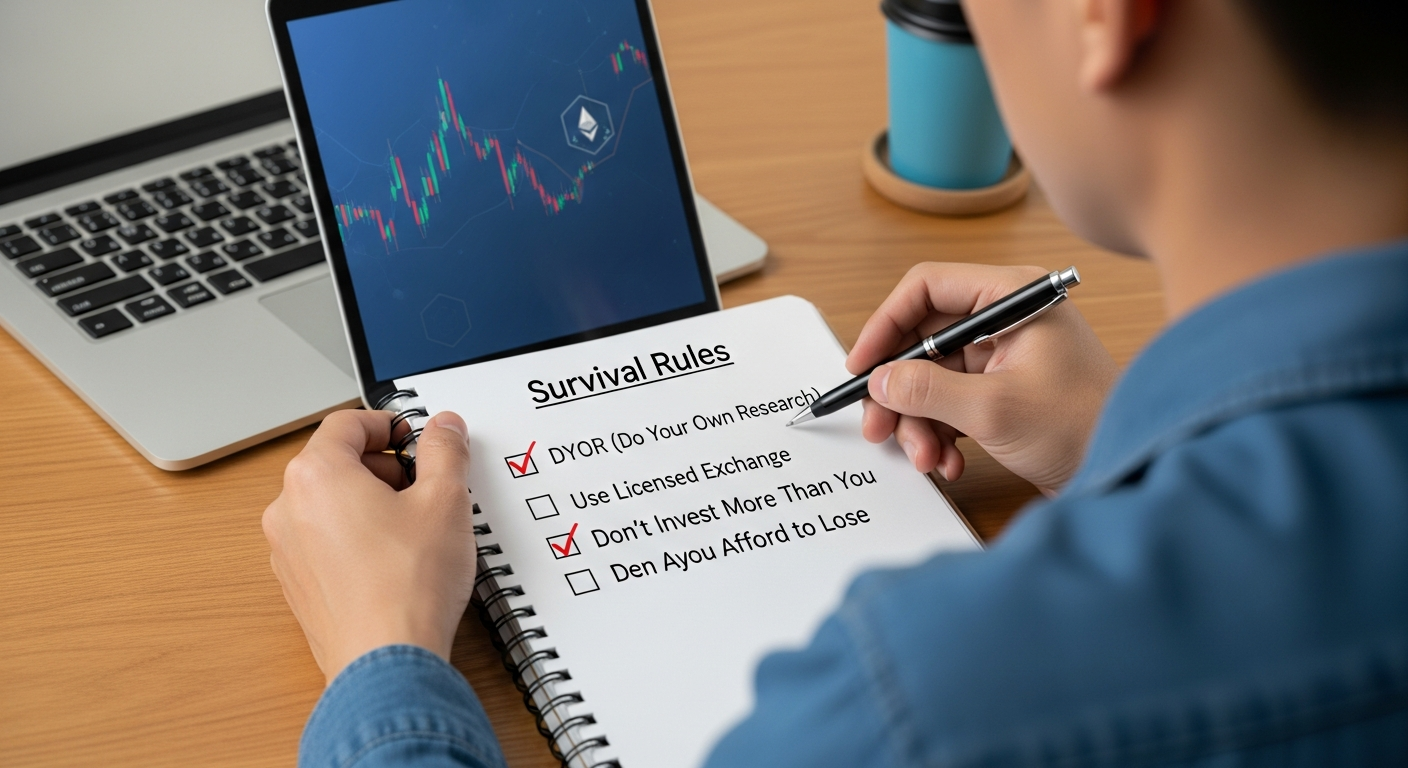 현명한 가상자산 투자자의 모습. 투자자가 노트북으로 백서를 꼼꼼히 분석하며 공부하고 있다.