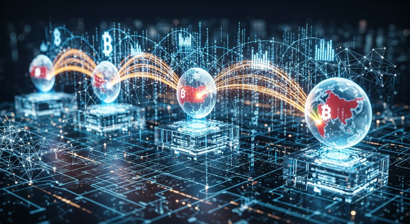 스테이블코인을 통한 국경 간 결제와 제도권 편입을 나타내는 글로벌 금융 네트워크