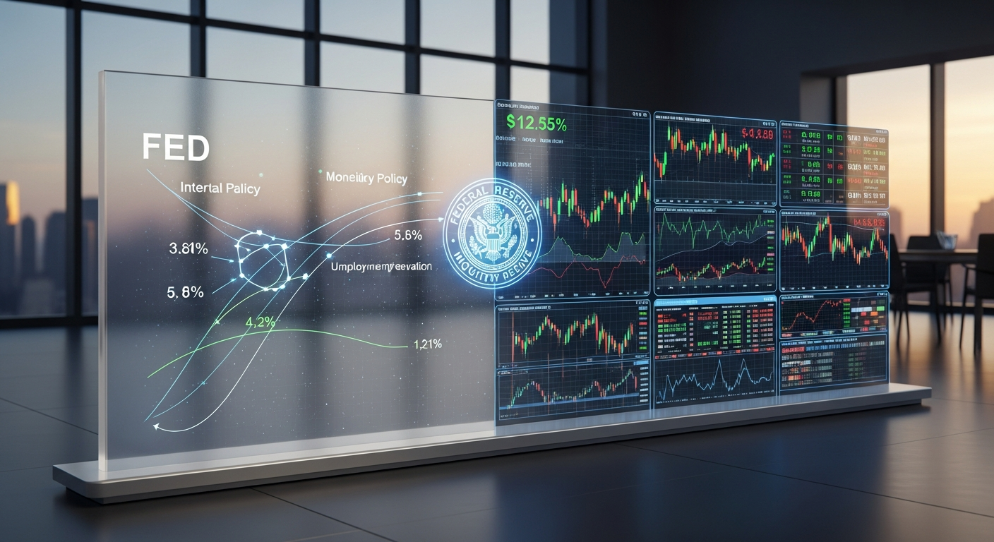 중앙은행과 헤지펀드 영향력의 교차점을 상징하는 고화질 실사 이미지 연방준비제도의 통화 정책과 헤지펀드의 시장 전략을 보여주는 두 요소가 조화롭게 어우러진 현대 금융 환경