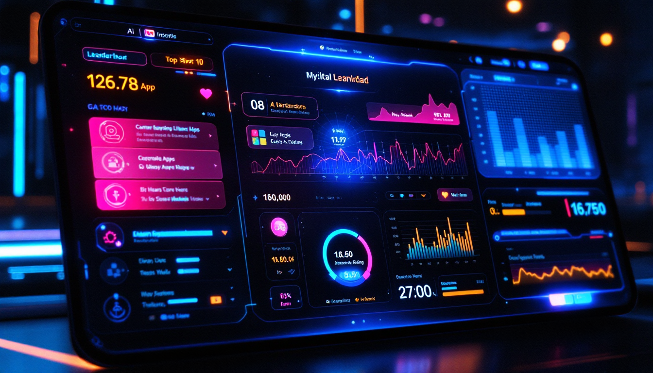 한국에서 가장 인기 있는 생성형 AI 앱 TOP10 순위를 보여주는 디지털 리더보드