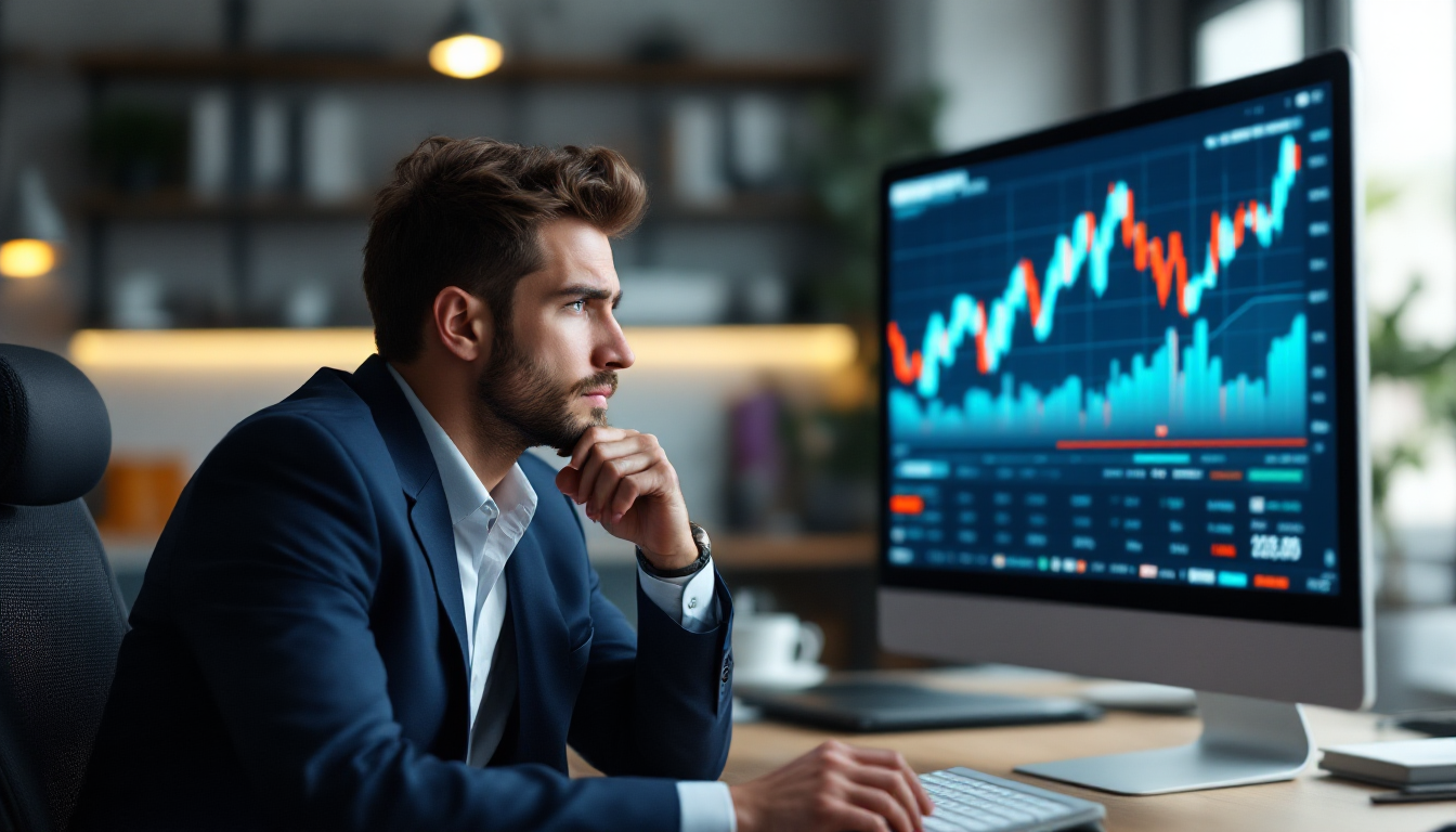 투자자가 주식 차트를 보며 투자 결정을 고민하는 모습