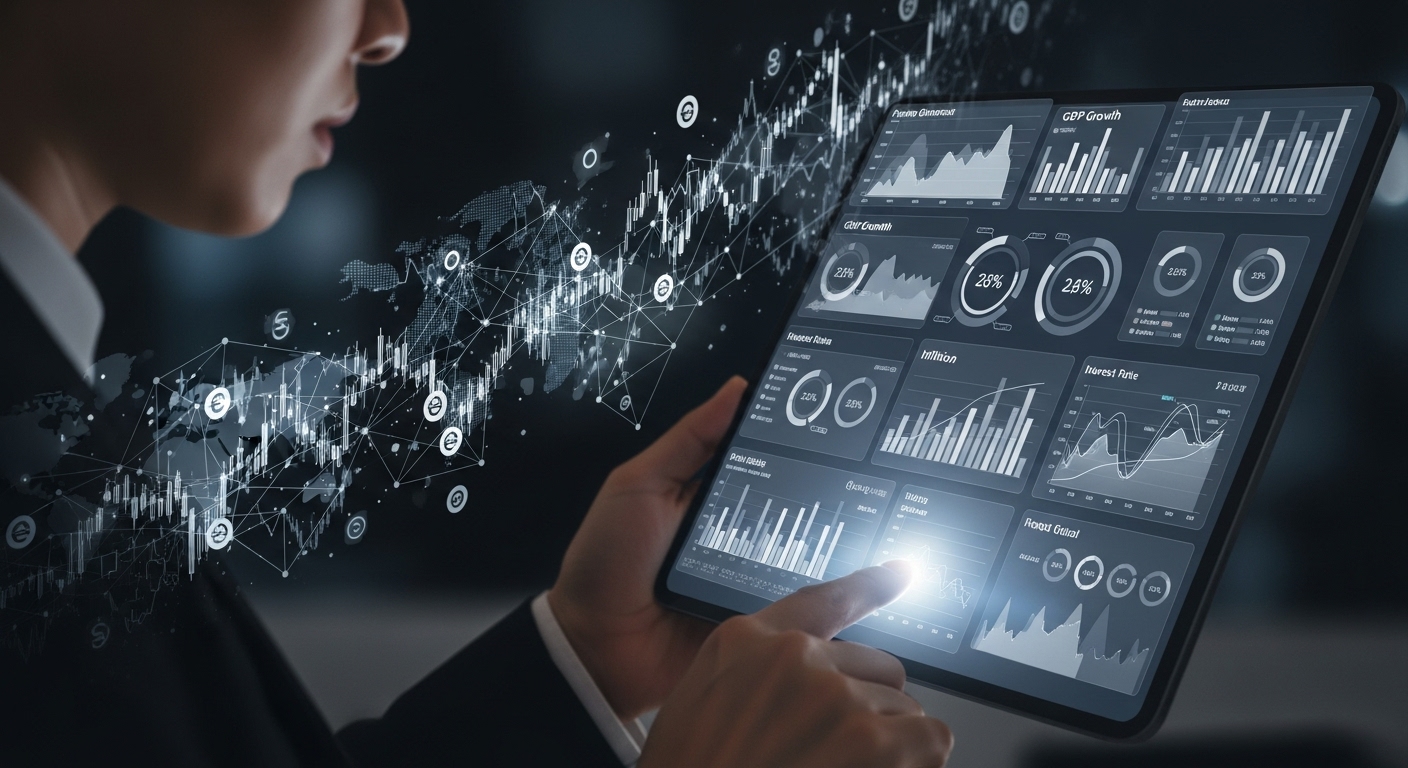 미래 통화정책 전망과 투자 전략을 세우는 모습을 상징하는 이미지